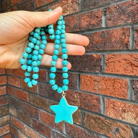 Turquoise Star Natural Stone Beads Bohemian Western Necklace - Picture 7 of 10